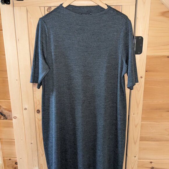 Eileen Fisher 100% Wool Knee Length Dress Med Charcoal Gray Mock Neck 1/2 Sleeve - Picture 1 of 9